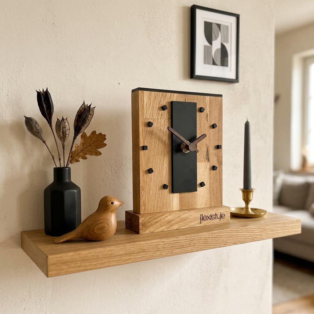 FLEXISTYLE Modern standuhr klein aus Holz Eiche Wohnzimmer Badezimmer (Style 11), Style 11