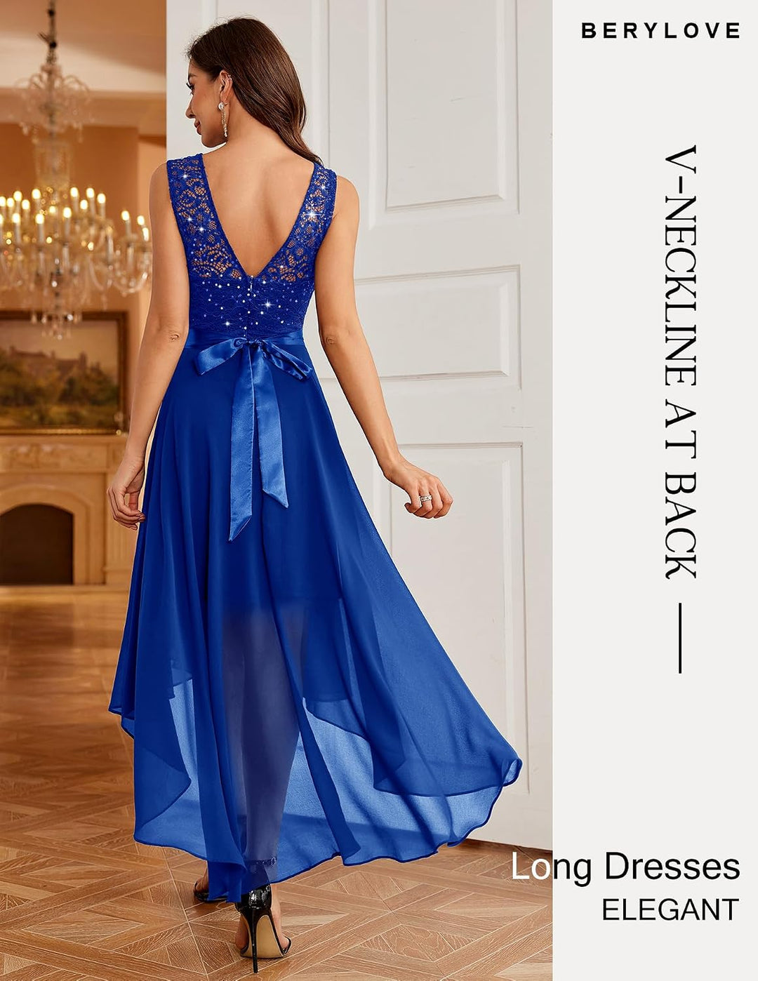Berylove Damen Vokuhila Cocktailkleid Abendkleider Elegant für Hochzeit Festliche Kleider Ärmellos B