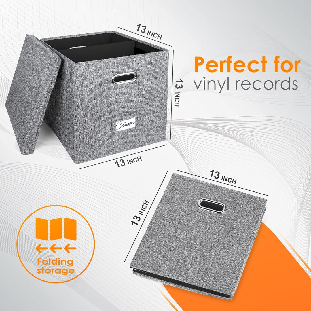 Vinyl-Schallplatten-Aufbewahrungsbox, 2er-Set, für 100+ einzelne LPs, stapelbare Alben, Leinenkiste