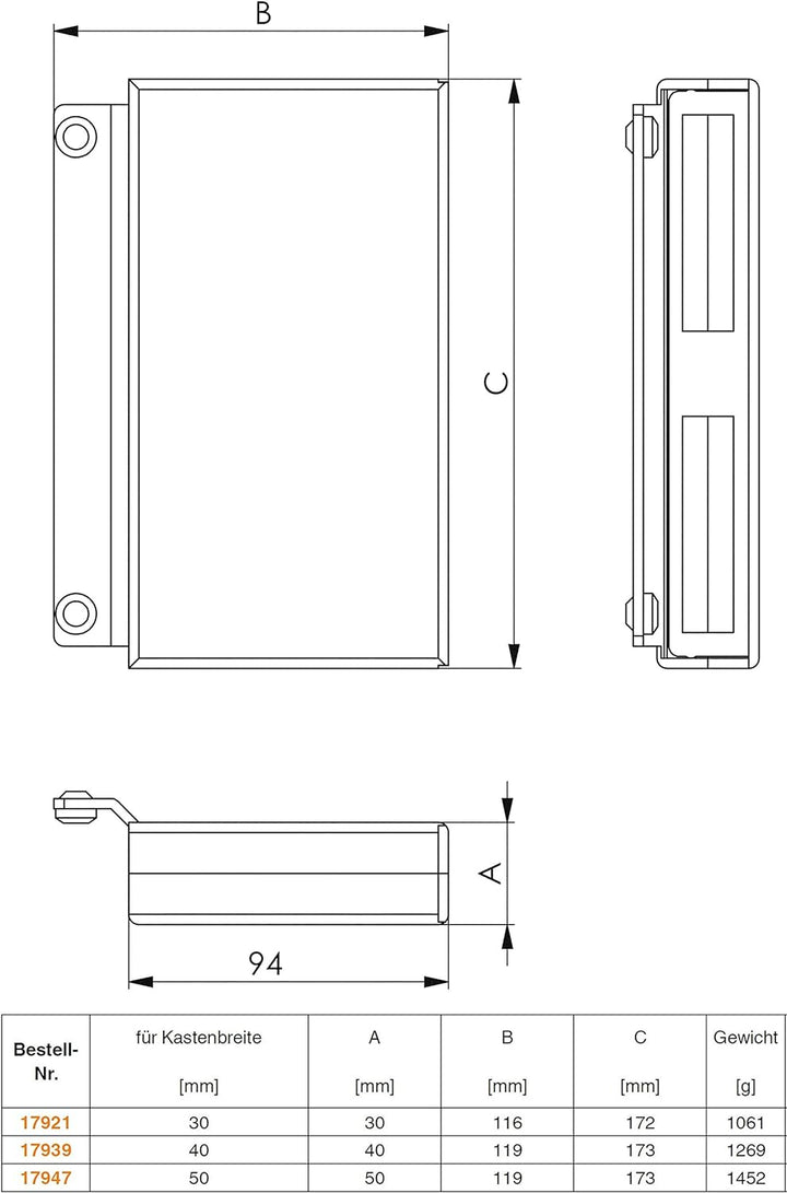 Gegenkasten blank 144GS Ausführung: Kastenreite 40mm, Kastenreite 40mm