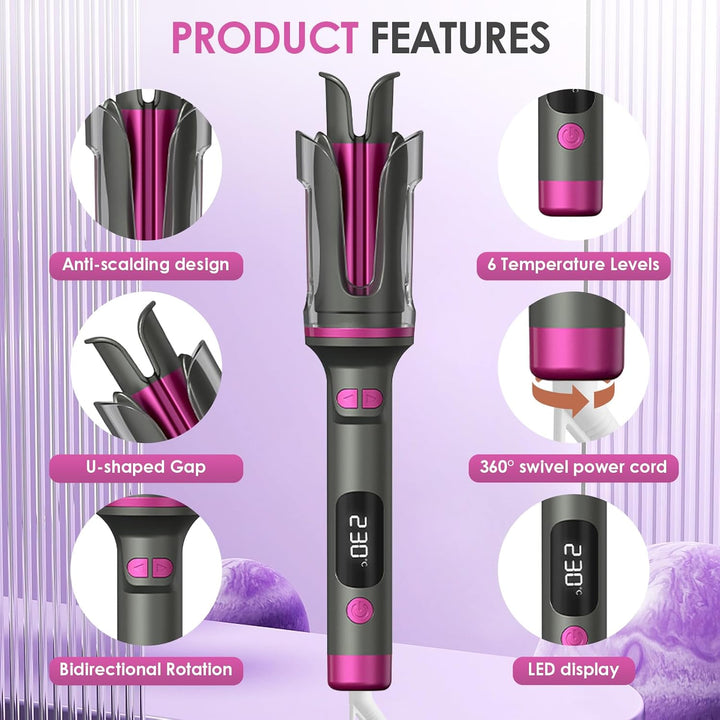 Lockenstab Automatisch Professioneller, Curling Iron, Rotierender Anti-Verbrühungs-Keramik-Lockensta