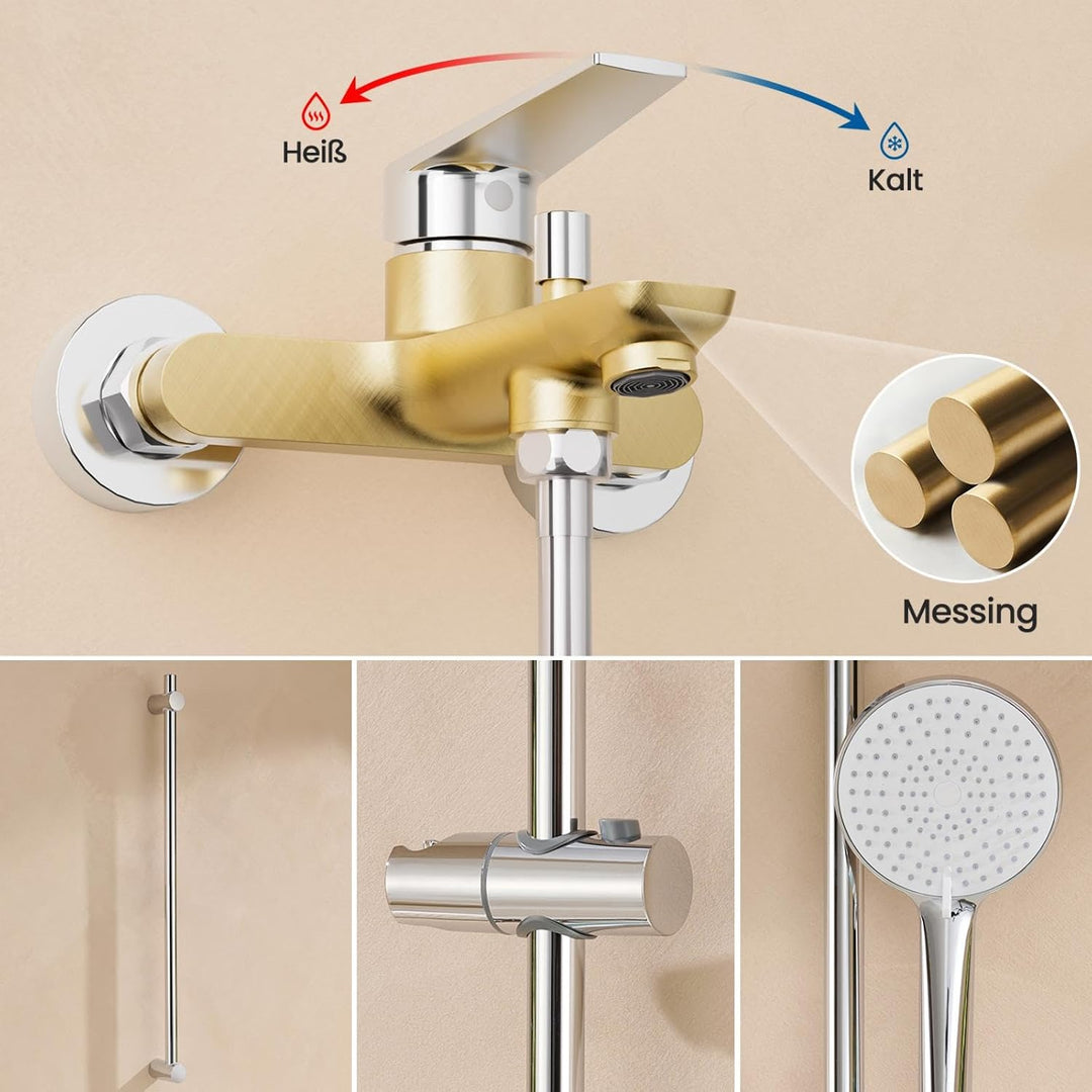 Auralum Wannenarmatur Badewannenarmatur mit 3 Strahlarten Handbrause, Einhebel Badewanne Wasserhahn