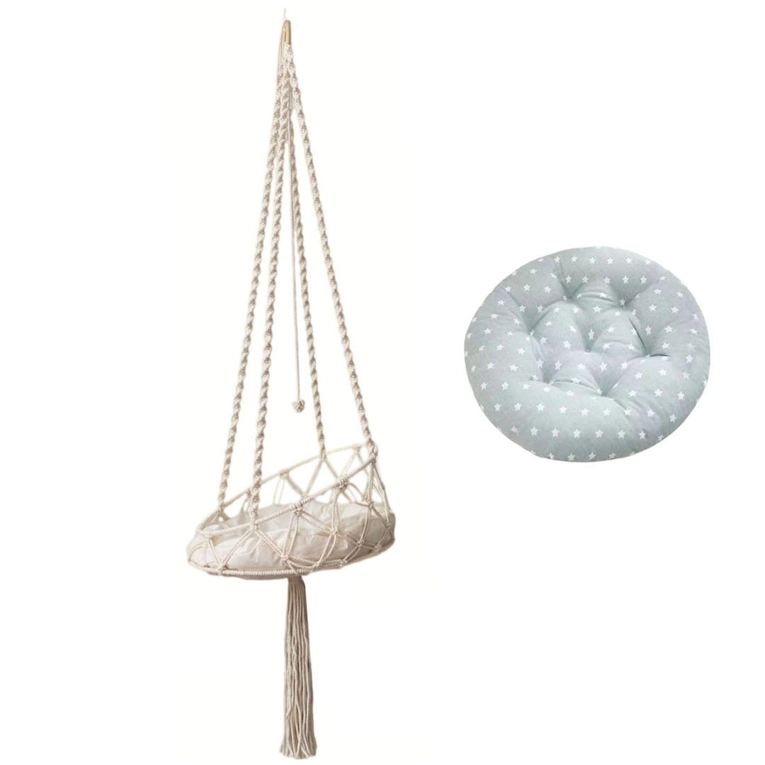 Katzenhängematte, 130 cm langes hängendes Katzenbett mit 40 cm Kissen, Boho-Makramee-Hängematte, Kat