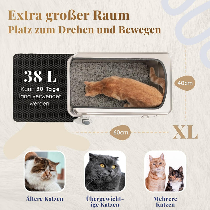 Katzenklo Edelstahl XXL – Leicht zu Reinigen, Geruchsresistent – Katzentoilette Edelstahl mit hohem