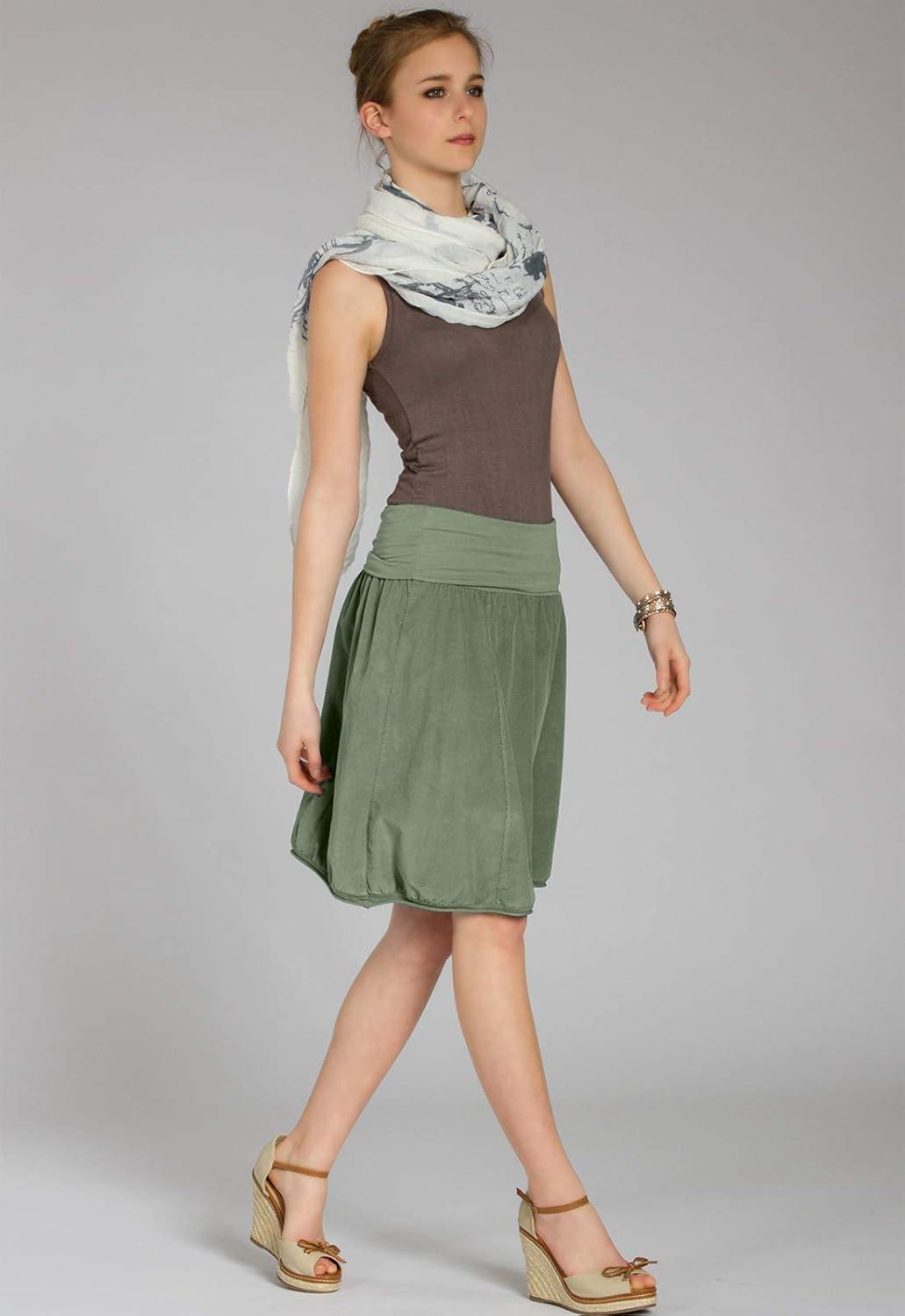 Caspar RO004 Damen Cord Rock Knielang 40-42 Oliv Grün, 40-42 Oliv Grün