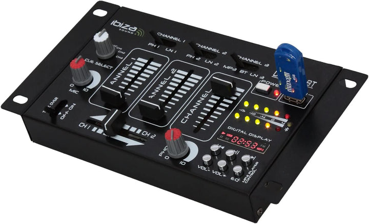 Ibiza - DJ21USB-BT - 4-Wege/7-Kanal-Mixer mit verschiedenen Eingängen - Bluetooth und USB - Schwarz