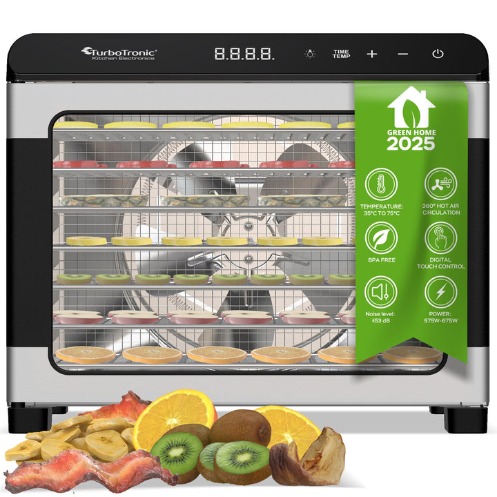 TurboTronic Dörrgerät Food Dehydrator 50 Liter - 35°C bis 75°C - komplett aus Metall 7 Etagen Obst G