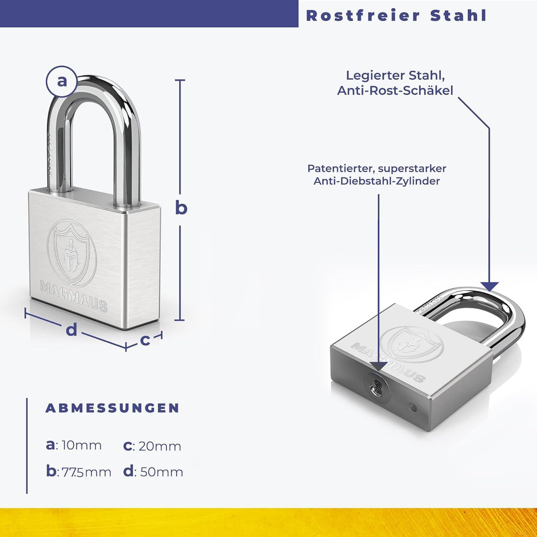 Magmaus® PDL/60 [Nicht Rostend] Schweres Vorhängeschloss für den Aussenbereich wetterfest - [10mm An