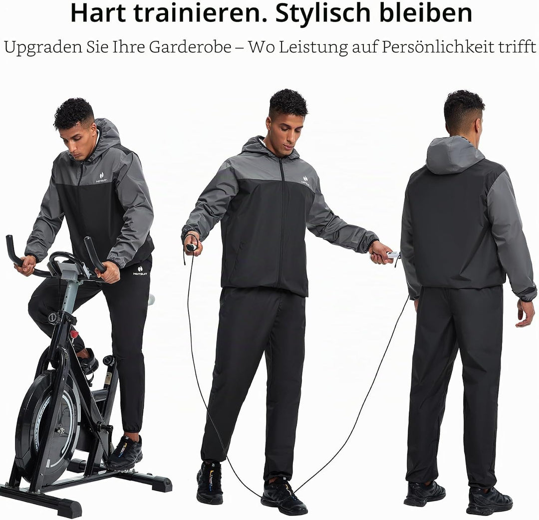 HOTSUIT Schwitzanzug Herren Trainingsanzüge Fitnessstudio Workout Übung Saunajacke Hose Ganzkörper S