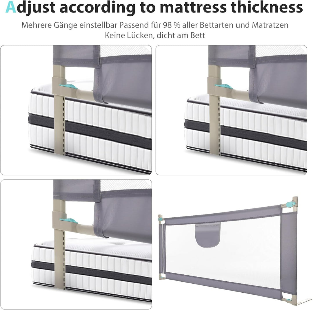 Rausfallschutz – Bettschutzgitter 150 cm Dunkelgrau – Bettgitter höhenverstellbar 69-98 cm – Bettumr