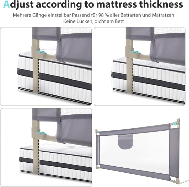 Rausfallschutz – Bettschutzgitter 150 cm Dunkelgrau – Bettgitter höhenverstellbar 69-98 cm – Bettumr