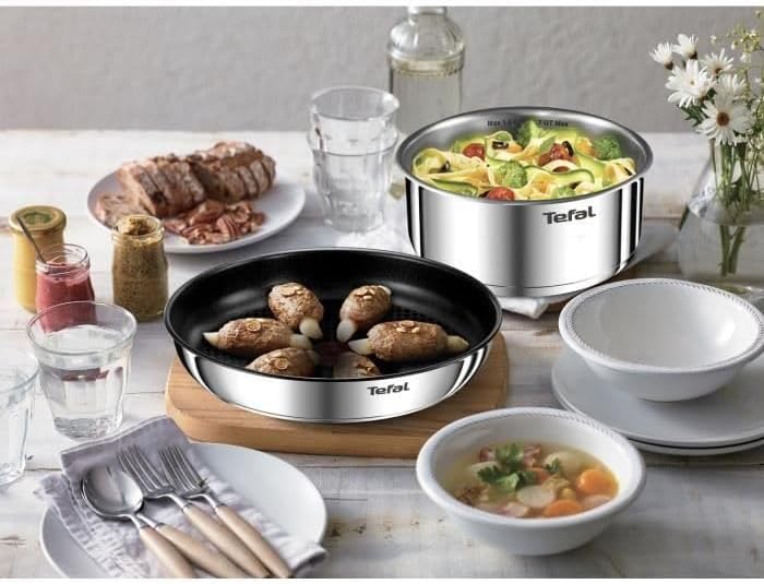 Tefal Ingenio Emotion Küchen-Set, 5-teilig, abnehmbarer Griff, stapelbar, Edelstahl, L896S504
