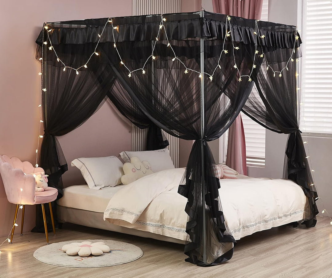 Mengersi 4 Eckpfosten Bett Baldachin Bettvorhänge Moskitonetz Schlafzimmer Dekoration Zubehör (Doppe