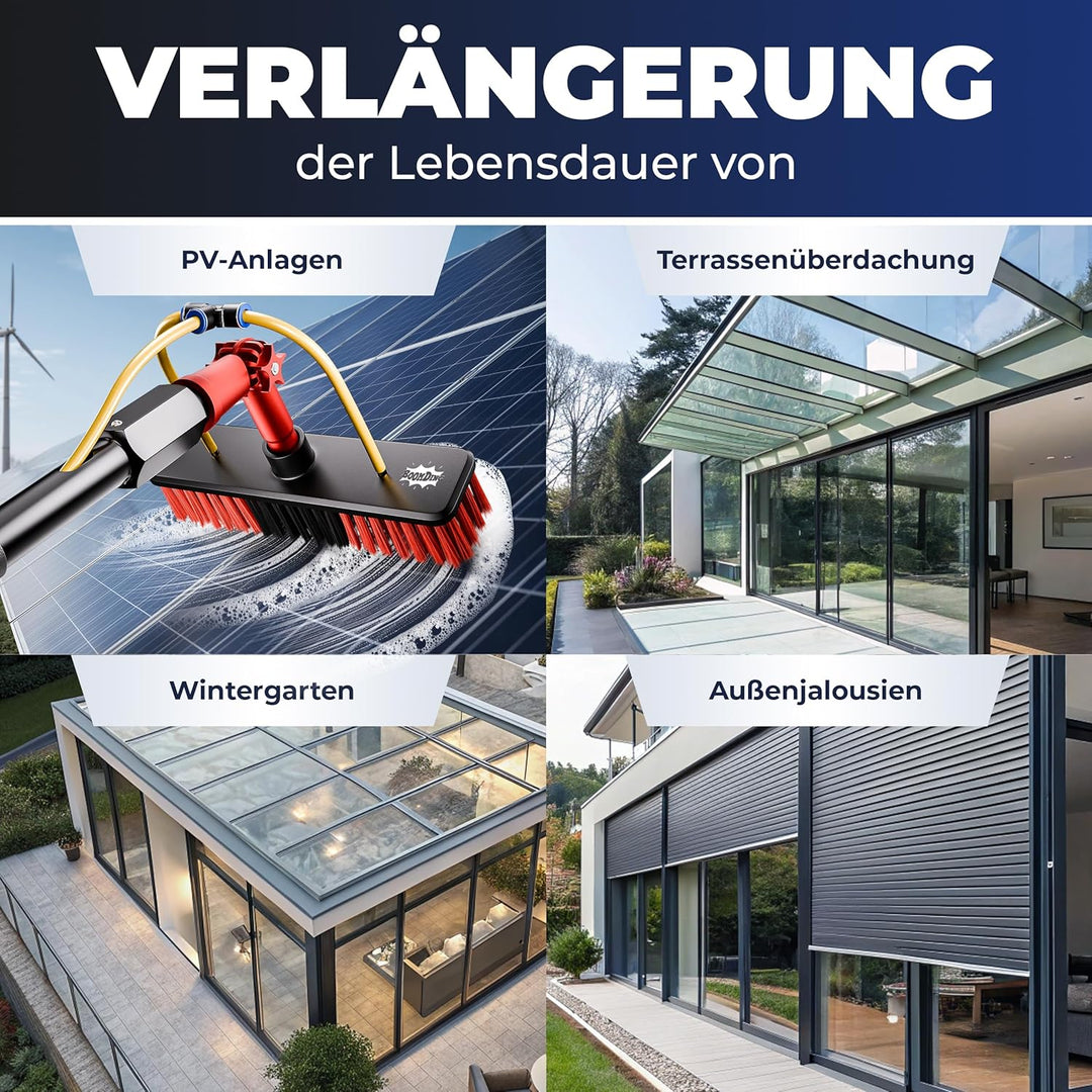 BoomDing Waschbürste mit Teleskopstiel 3,6 Meter | Aluminium |Teleskop Waschbürste | Wintergarten Re