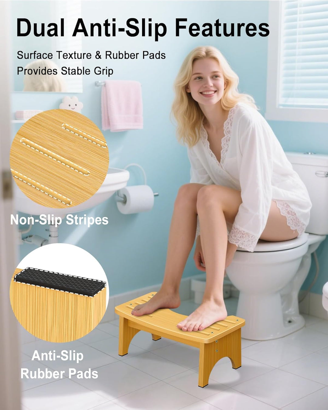 RayLove Physiologischer Toilettenhocker aus Bambus – WC-Trittbrett aus Holz – 35 Grad strapazierfähi