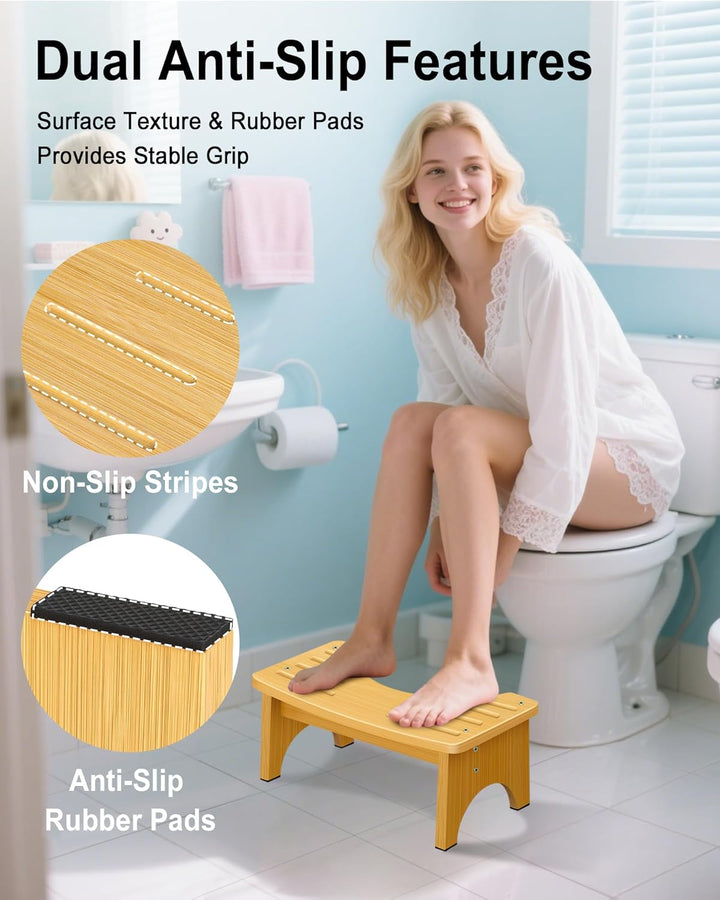 RayLove Physiologischer Toilettenhocker aus Bambus – WC-Trittbrett aus Holz – 35 Grad strapazierfähi