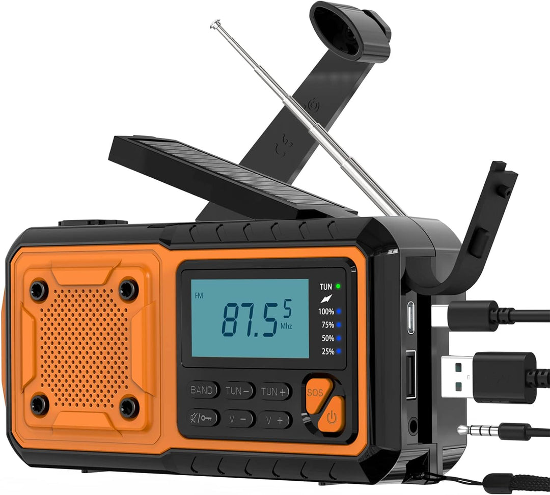 Tendak Kurbelradio mit Handyladefunktion, Notfallradio FM AM SW mit 4000mAh Wiederaufladbare/SOS Ala
