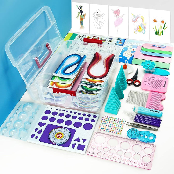 YURROAD Papier Quilling Kit 3mm/5mm/10mm 1740 Quilling Papier Streifen Quilling Werkzeug Set mit Auf