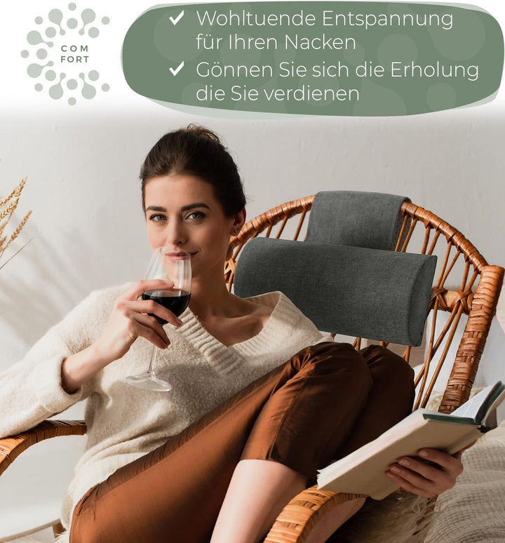 Nackenrolle für Sessel mit Gegengewicht (100% Memory Schaum), Nackenkissen Sofa Couch hängend, Nacke