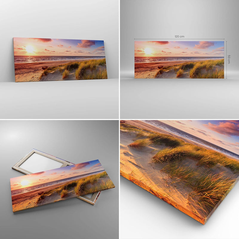 Wandbilder Dekoration Wohnzimmer Meer Strand Düne Panorama Bilder auf Leinwand 120x50cm Leinwandbild