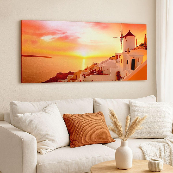 Wandbilder Dekoration Wohnzimmer Santorini Griechenland Urlaub Panorama Bilder auf Leinwand 120x50cm