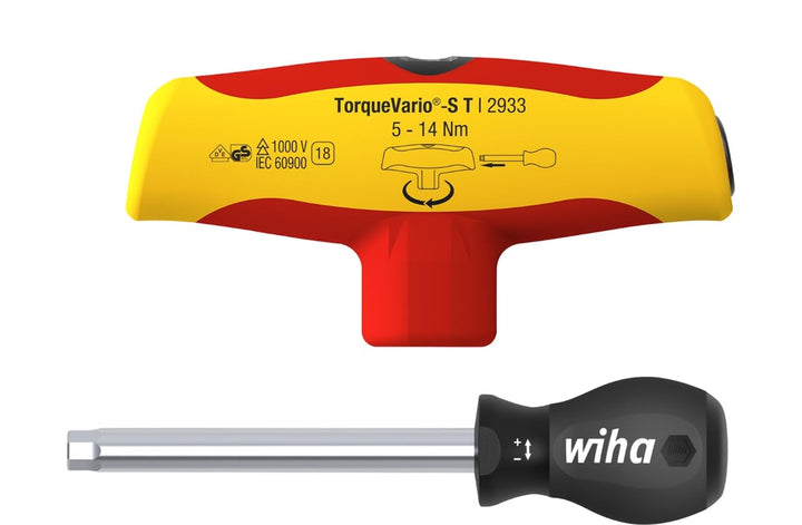 Wiha einstellbarer Drehmoment-Schraubendreher mit Quergriff TorqueVario®-S T electric 5-14 Nm, hörba