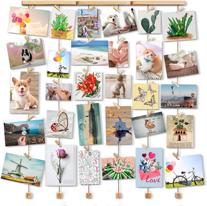 Love-KANKEI Family Bilderrahmen Collage Fotorahmen Holzbilderrahmen mit 30 Kleinen Holzklammern, Ges