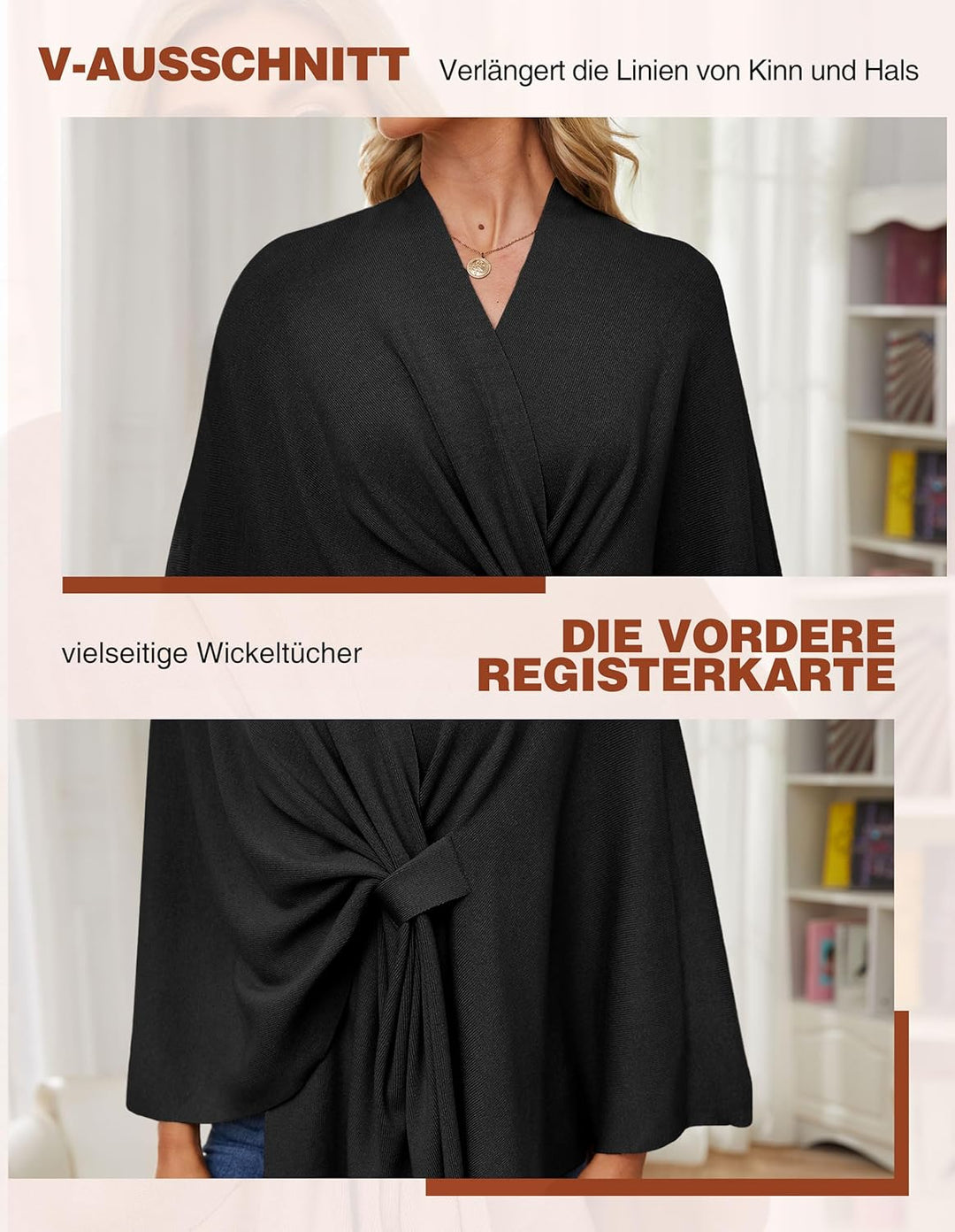 PULI Damen Elegant Poncho Strick Ponchos Capes Vorne öffnen Vielseitige Schalwickel mit Lasche Schwa
