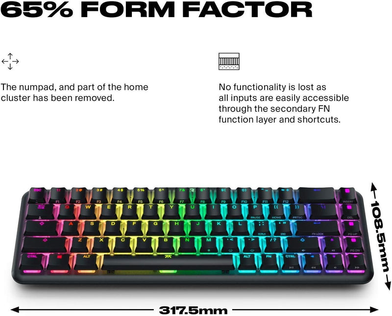 Fnatic STREAK65 - Compact RGB Gaming Mechanical Keyboard - Silent Speed Linear Switches - 65% Layout