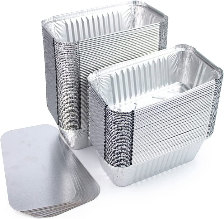 Miamex 100 Stück Aluminiumschalen 1400 ml Einwegschalen mit Deckel für Transport von Lebensmitteln –