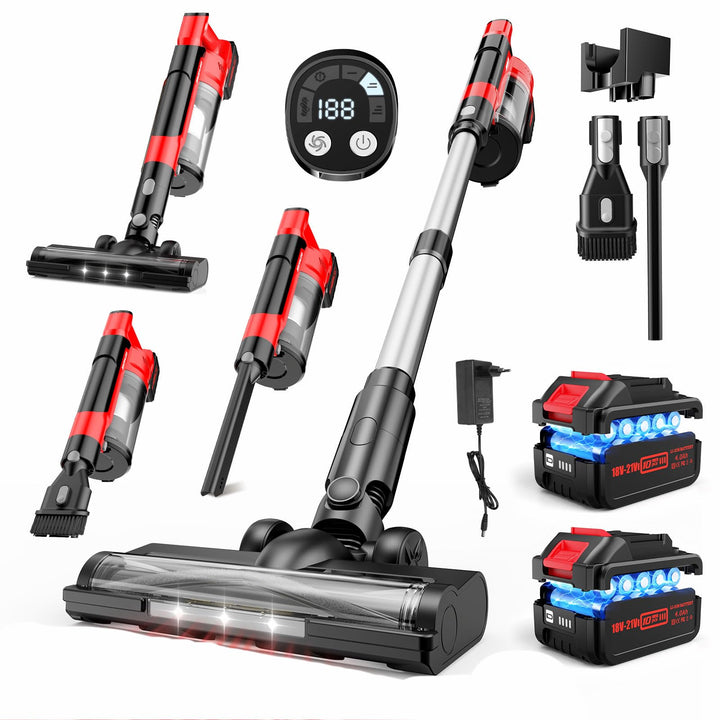 Akku Staubsauger,60000Pa/700W/70 Mins Staubsauger Kabellos mit 2 * 4,0 Ah Abnehmbaren Akkus,LED Touc