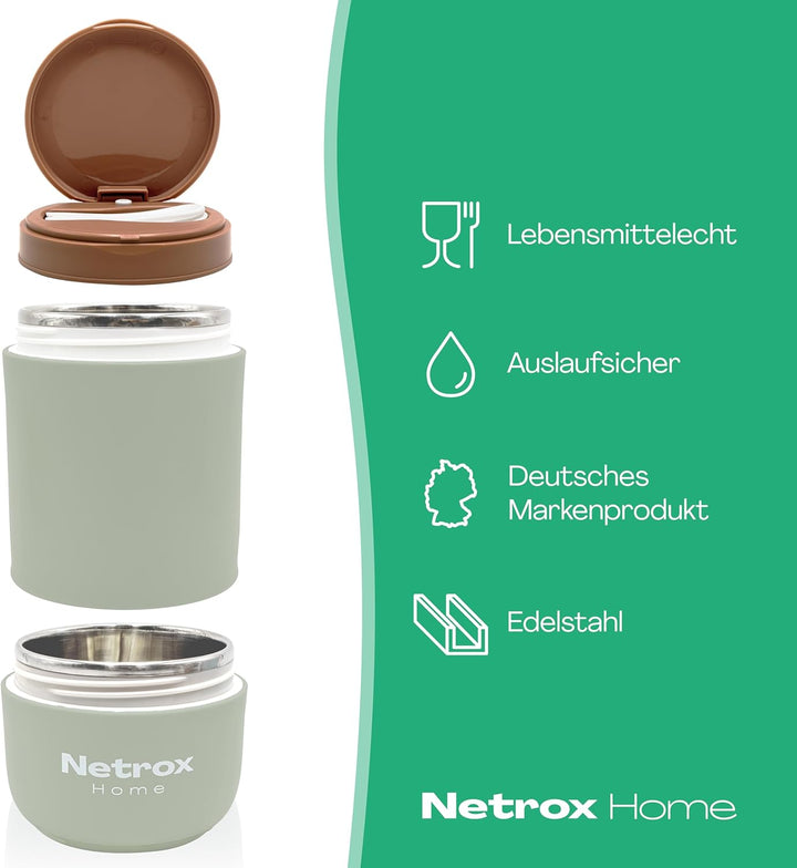 NetroxHome - Müslibecher To Go mit Löffel, Auslaufsicherer Joghurtbecher To Go aus Edelstahl, Lunchb