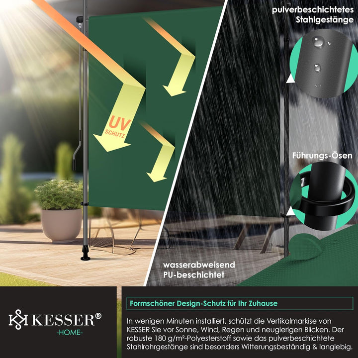 KESSER® Klemmmarkise 120x310 cm, Garten Balkon Sichtschutz wetterfest, Wind- &amp; Sonnenschutz, Senkrec