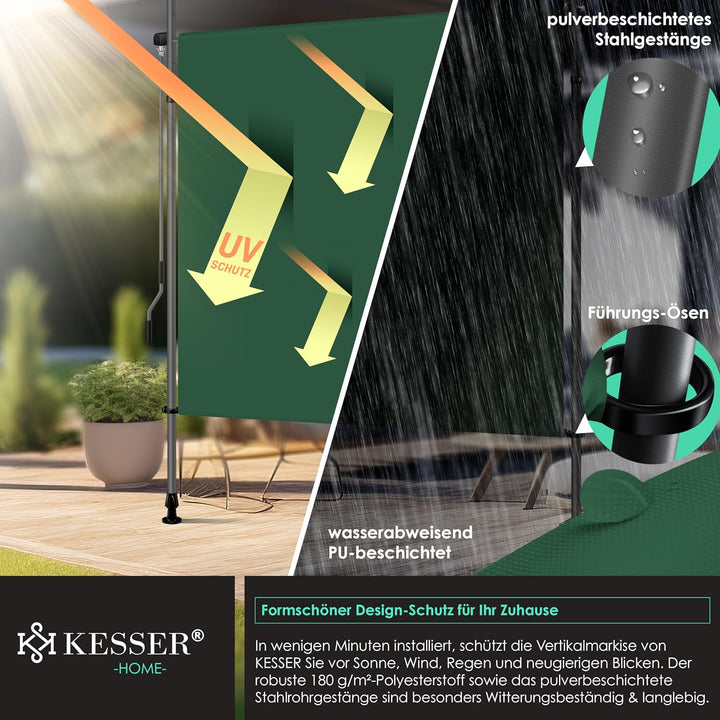 KESSER® Klemmmarkise 150x310 cm, Garten Balkon Sichtschutz wetterfest, Wind- &amp; Sonnenschutz, Senkrec