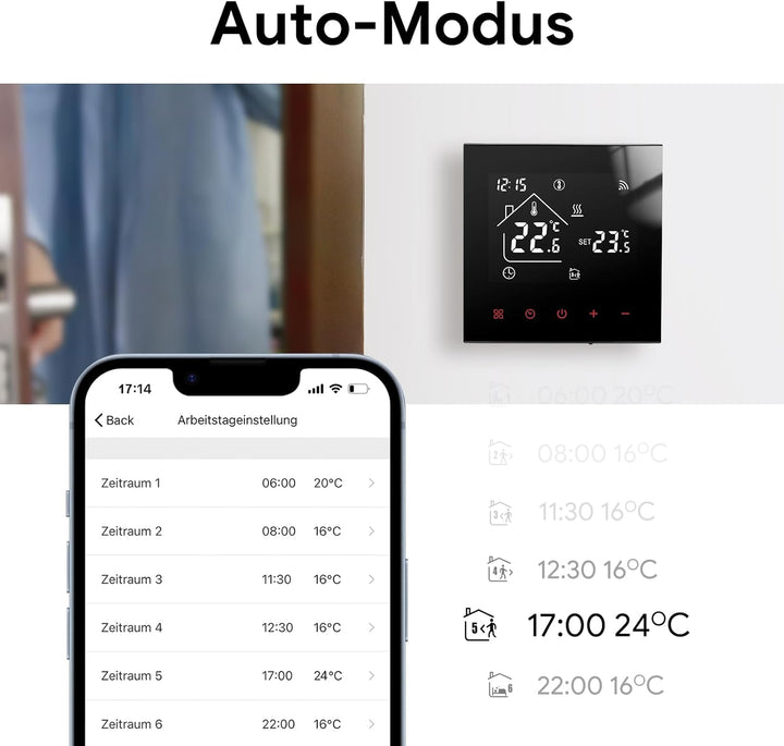 Smart Thermostat für Kesselheizung, Thermostat Fussbodenheizung Programmierbar WiFi Raumthermostat F