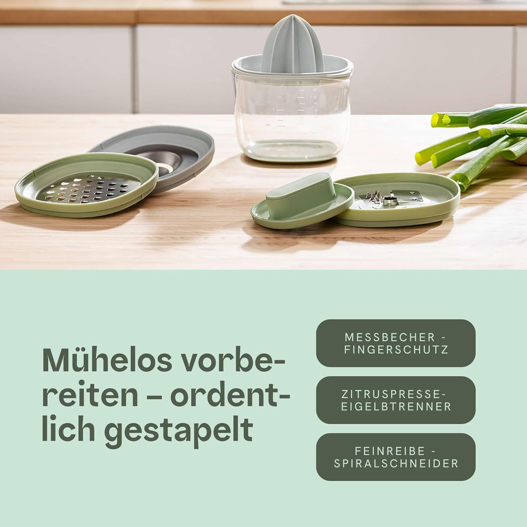 BergHOFF Home Küchenhelfer - 6 in 1 - Messbecher, Eiertrenner, Küchenreibe, Spiralschneider, Zitonen