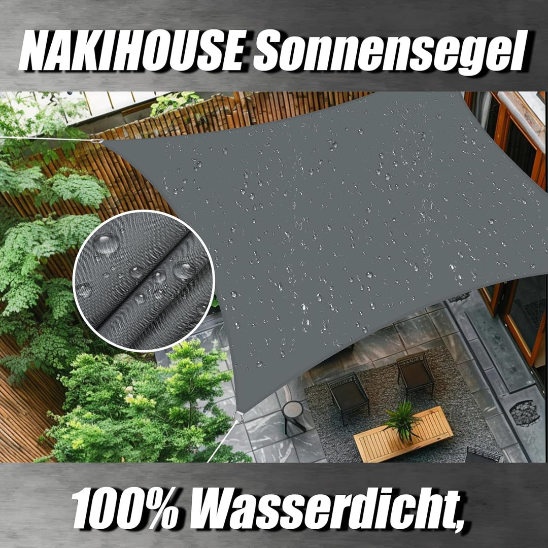 Sonnensegel Wasserdicht 2x3m Rechteckig Premium PES Polyester Sonnenschutz Windschutz Segel 98% UV-S