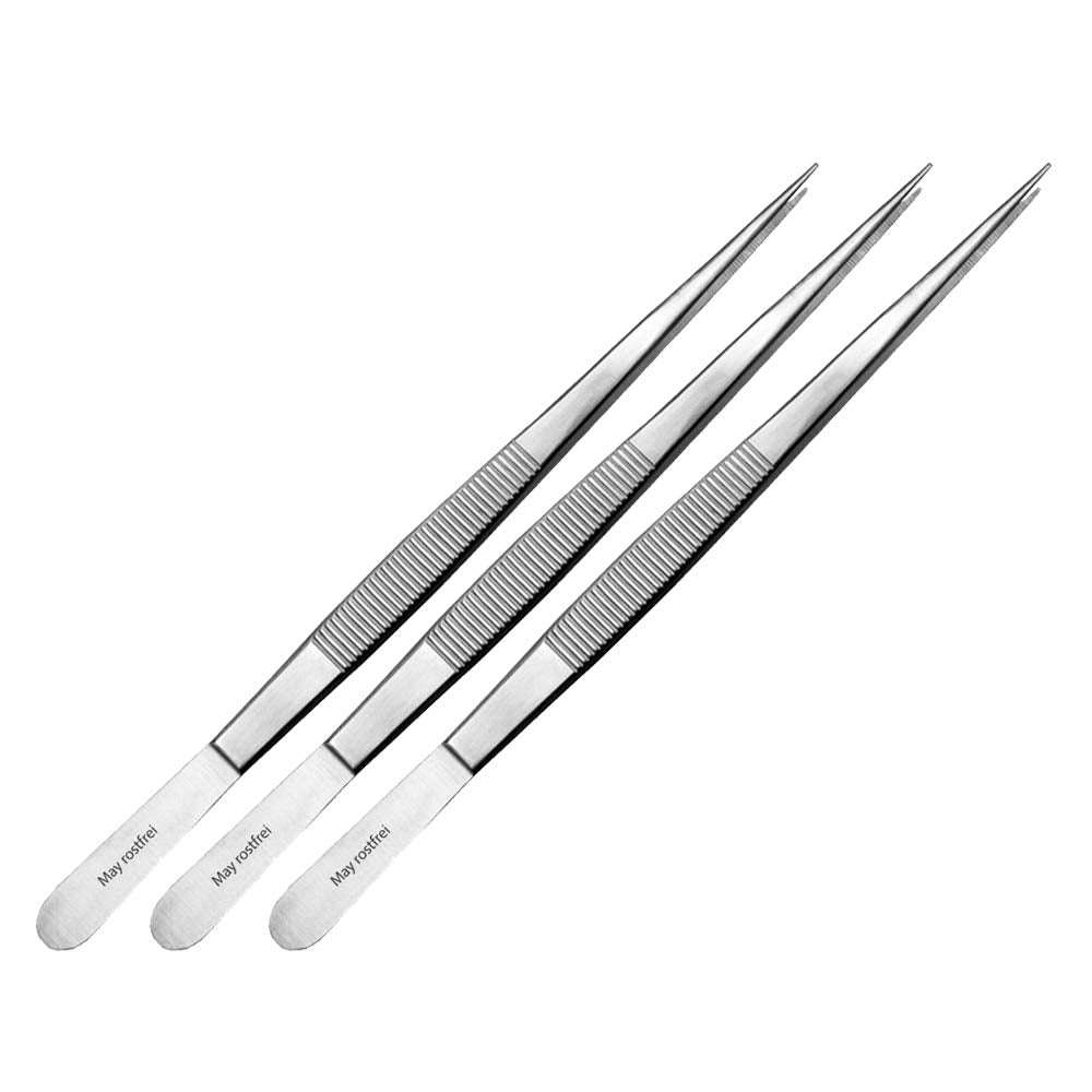 May - Set - 3 x Technische Pinzette gerade - 20 cm - Modellbau Pinzette - Elektriker Pinzette - Indu