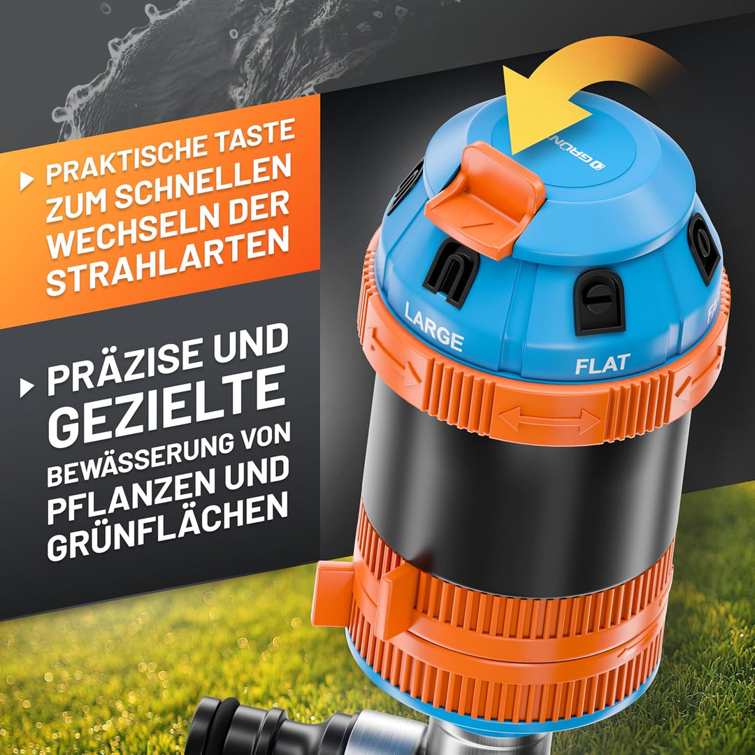 GRÜNTEK 6-Fach Multifunktions-Kreisregner, Rasensprenger mit Metall-Spike, Bewässerungsradius 12,5 m