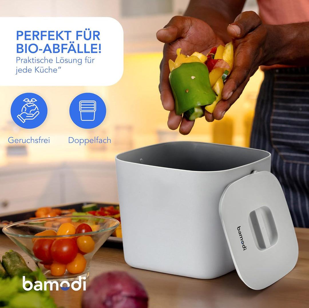 Bamodi Biomülleimer Küche Doppelte Compartment, Plastik, für Kompost oder kleine Abfälle in Küche/Ba