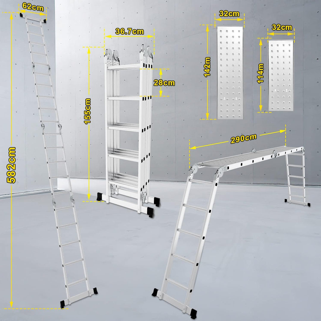 Herrselsam Mehrzweckleiter 4x5, 7in1 Multifunktionsleiter 582CM Alu Vielzweckleiter Klappleiter mit