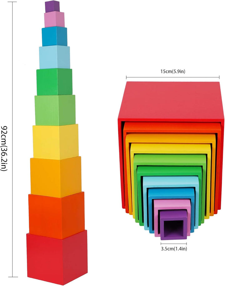 Toys of Wood Oxford Holzstapelbox Regenbogen-Farben-Nesting und Sorting Cups Blöcke für Kleinkinder-