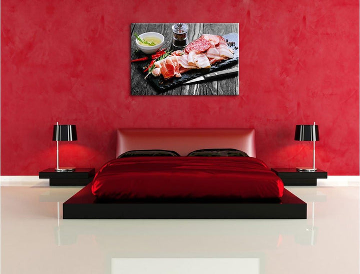 Pixxprint Antipasti Wurstsorten als Leinwandbild/Grösse: 100x70 / Wandbild/Kunstdruck/fertig bespann