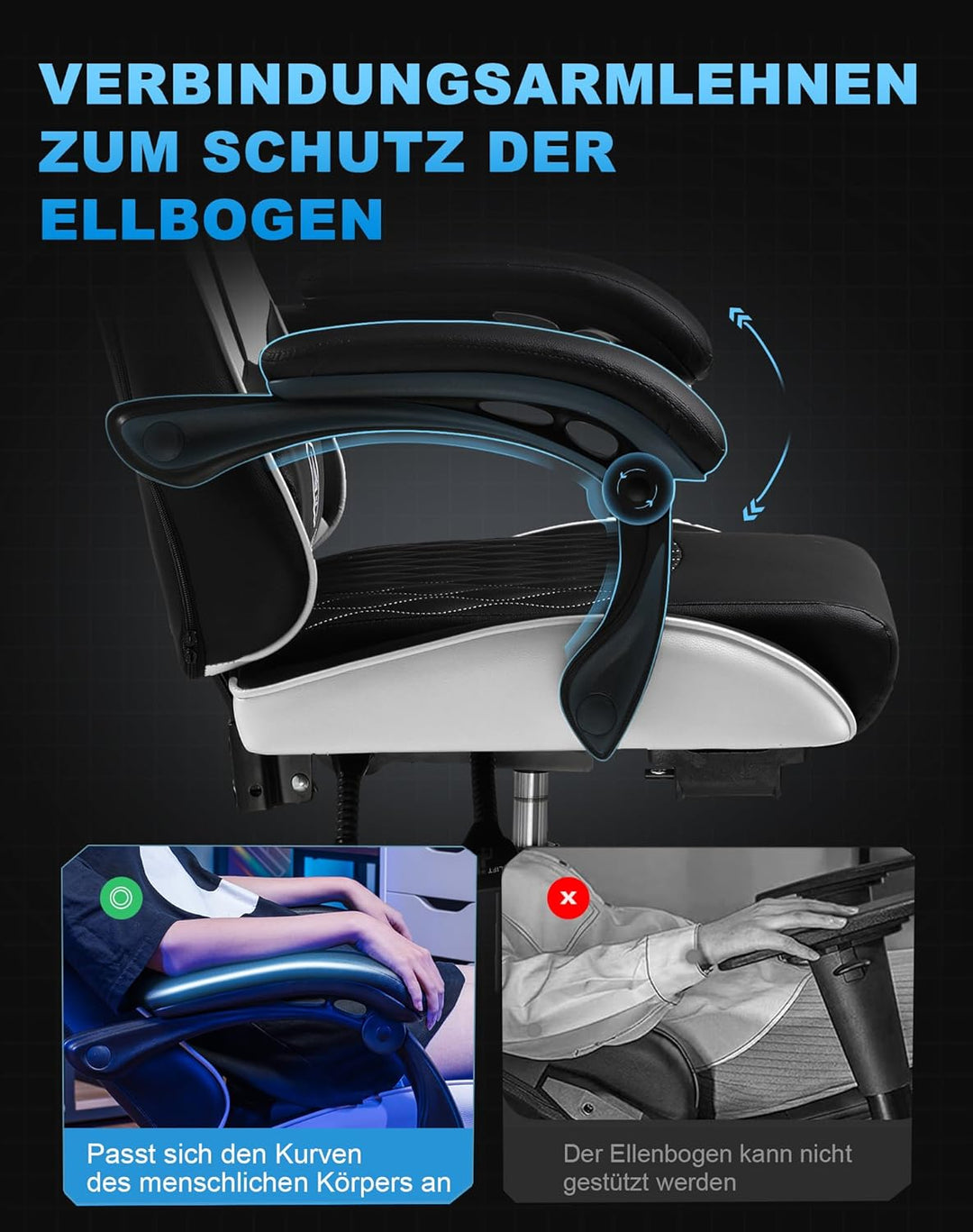 GTPLAYER Gaming Stuhl, Gamer Stuhl, Ergonomischer Bürostuhl mit mit Fussstütze verstellbare Lenden u