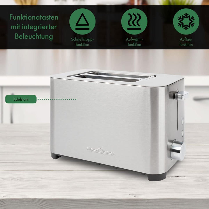 ProfiCook® Toaster | 2 Scheiben-Toaster | Edelstahlgehäuse | Wide Slot | Brötchenaufsatz (abnehmbar)