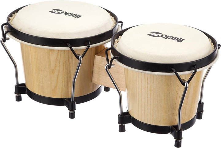 RockJam RJ-100300 7" and 8" Bongo Set with Padded Bag and Tuning Wrench Natural Natural Single, Natu
