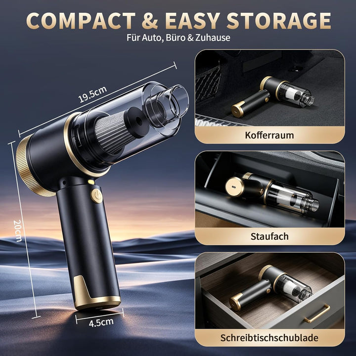 Handstaubsauger Akku 4-in-1 Auto Staubsauger 20000Pa 6000mAh | 4 Funktionen: Saugen, Blasen, Aufpump