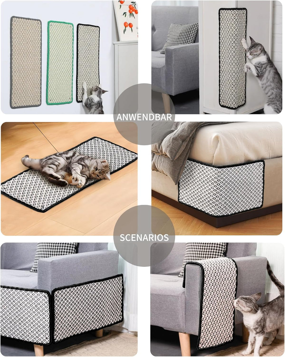 JanYoo 2 Stück Katzen kratzmatte Kratzschutz Katzenkratzmatte Sisal Teppich | Katzen Kratzteppich,60
