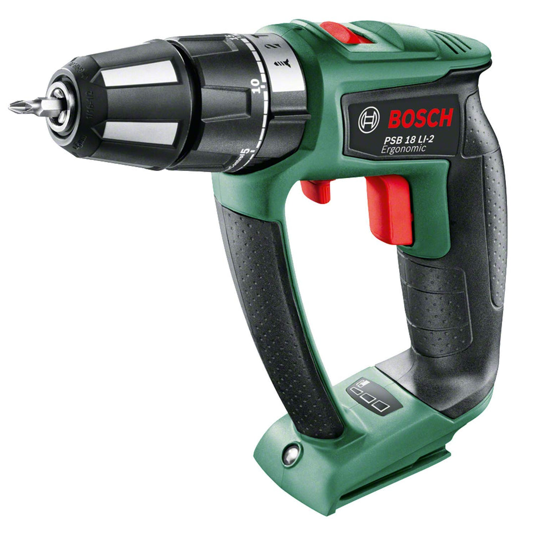 Bosch Akkuschrauber PSR 18 LI-2 Ergonomic (ohne Akku, 18 Volt System, bürstenloser Motor), ohne Akku
