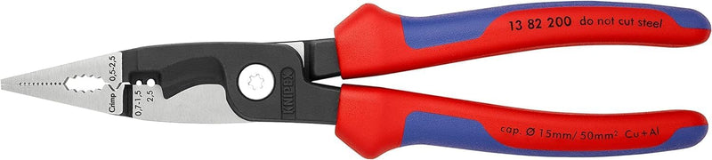 Knipex Elektro-Installationszange schwarz atramentiert, mit Mehrkomponenten-Hüllen 200 mm 13 82 200